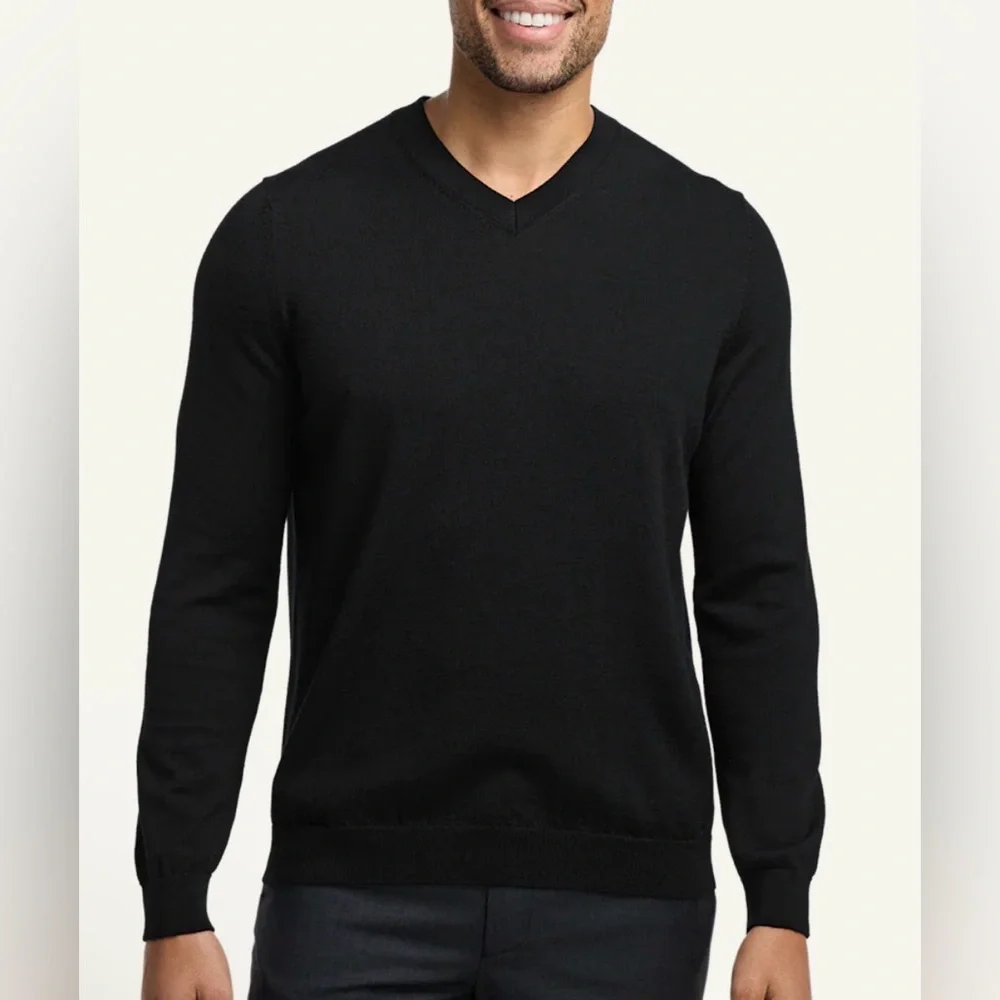 NEW‎ PAUL FREDRICK Men Medium Black V-neck Sweater 100% Supima Cotton